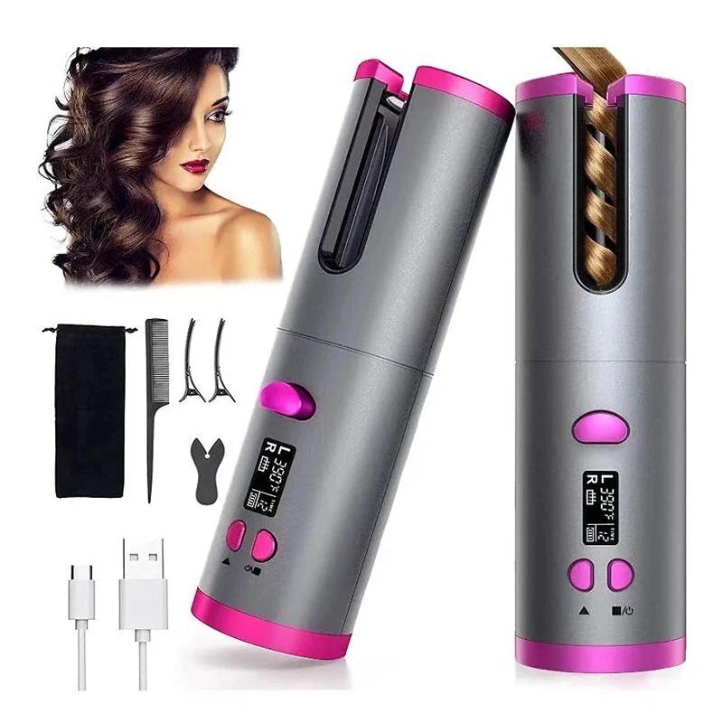 Portable Cordless Auto Hair Curler with 3 Temperature & Timer Settings