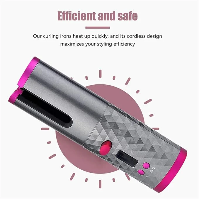 Portable Cordless Auto Hair Curler with 3 Temperature & Timer Settings